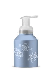 Aluminum bottle with foam pump, designed for kids, in a light blue color with floral patterns.