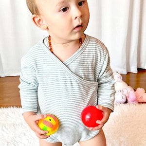 OrganicEra Organic Baby L/S Kimono Body, Aqua gestreift