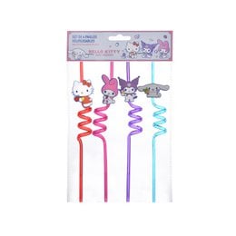 Set of 4 reusable glass straws for cocktails, smoothies, and tea, featuring Hello Kitty and friends designs. Ecological and resistant.