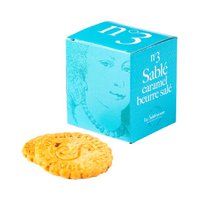 Shortbread cookies with salted butter caramel chips - Mini cardboard cube n°3 35 g