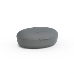 Oval-shaped travel soap box in smoke color. Made of durable material for convenient soap storage during travel.