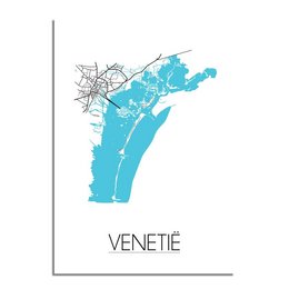 A map poster of the city of Venice, featuring a detailed map of the city's canals and waterways in shades of blue. The poster has a minimalist, modern design with the city name "VENETIE" prominently displayed.