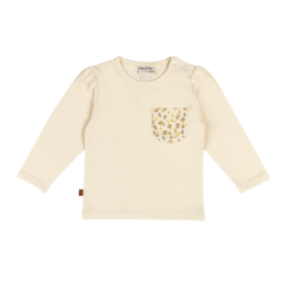  Pearled ivory baby long sleeve t-shirt with decorative pocket and lion design detail