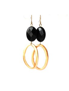 Earrings with onyx and pendant vintage gold plated