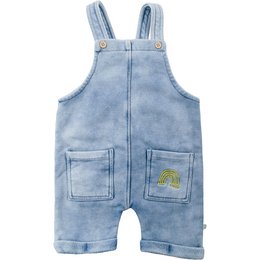 Light blue denim overall with two front pockets and adjustable straps. Suitable for kids.