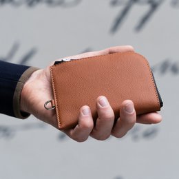 Brown Leather Zip Wallet on Chain for Men and Women