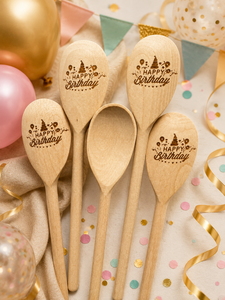 Wooden cooking spoon, ladle, durable gift with engraving - happy birthday, anniversary
