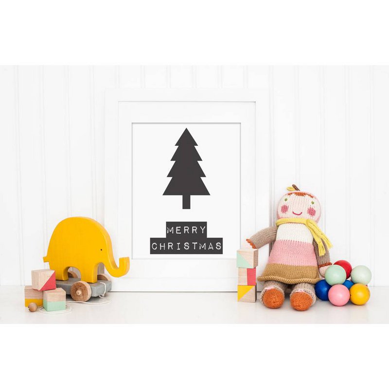 Glædelig jul - Juletræ - Juleplakat - Tekstplakat - Sort hvid plakat