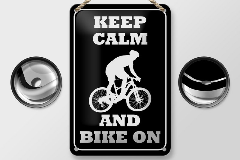 Tin sign saying 12x18cm Keep Calm and Bike on decoration