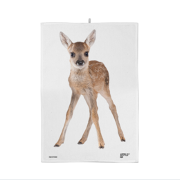100% cotton fawn printed kitchen towel in blanc and rouille colors