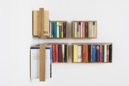 Modular wooden bookcase with adjustable shelves in various sizes. Available in multiple configurations to fit different spaces.
