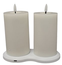  Rechargeable white LED candles with a simple, cylindrical shape.