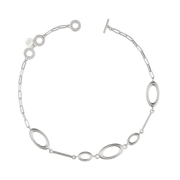 A delicate silver-plated necklace featuring a chain of oval-shaped links, measuring 46 cm in length.