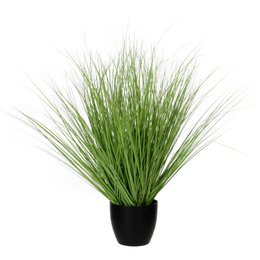 Tall, lush green artificial grass plant in a black pot. The plant has long, slender blades of vibrant green foliage that create a natural, lifelike appearance.