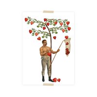 Postcard collage man catches hearts
