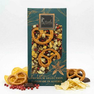 Premium milk chocolate - pretzel, crispy chips, red pepper 95g
