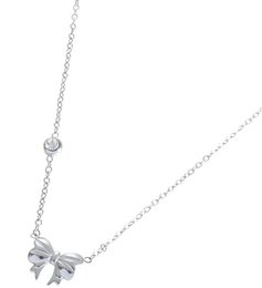  Silver stainless steel necklace with delicate bow pendant, adjustable 40-45cm chain, elegant minimalist jewelry