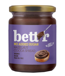 Hazelnut cocoa spread with NO added sugar, organic, Bett’r, 250g