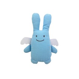  Soft, plush blue rabbit comforter with rattle, made of organic cotton, suitable for babies and toddlers.
