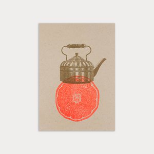 Postcard / teapot with orange / eco paper