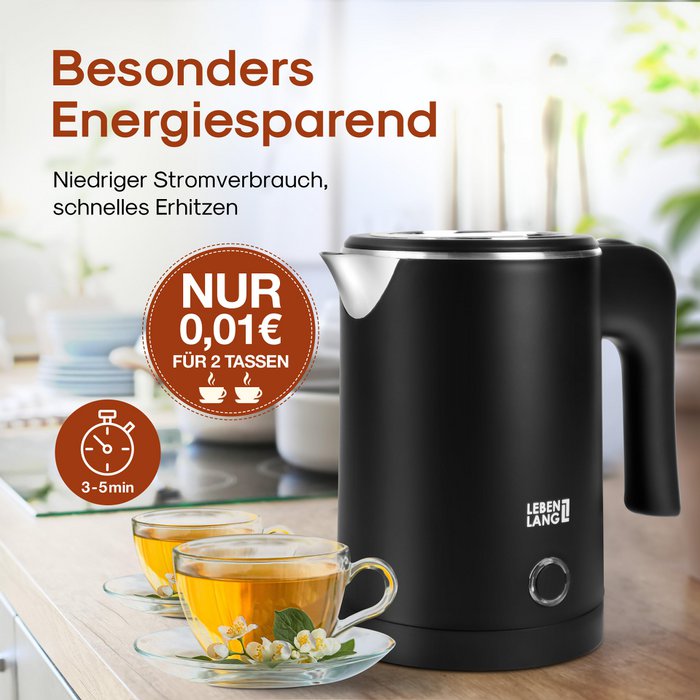 RVS Kleine waterkoker (tot 1 liter) met een vermogen Tot