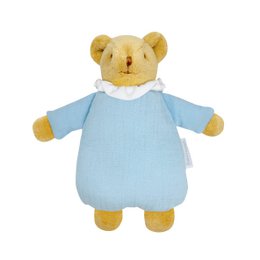 Soft, plush bear-shaped comforter in sky blue with organic cotton material.
