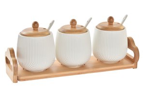 SAUSBOOT SET 4 BAMBOE PORSELEIN 31X9X6,5 WIT PC193602