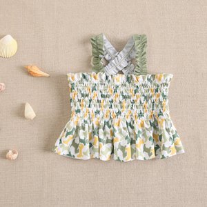 Bedrucktes Baby-Mädchenoberteil mit gekreuzten Trägern I47-23304032