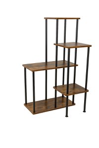 Pflanzenständer 5-lagig – 43 x 42 x 82 cm – Metall & Holz – Vintage-Blumenregal – Pflanzentreppe für drinnen und draußen – dekoratives Pflanzenregal – Pflanzenständer – Braun/Schwarz