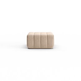 Beige and grey upholstered ottoman with a rectangular, modular design.