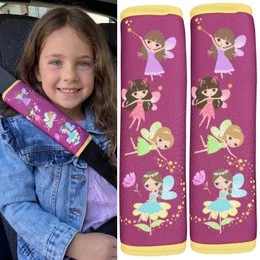 'Car seat belt protection fee, Kids Baskets, 1x Fee, 2x Fee, pink with fairy designs, includes colors, shapes, and text descriptions'
The product appears to be a set of car seat belt covers or protectors for children. The design features various fairy characters in different colors and poses against a pink background. The key details that can be extracted from the image are:
Colors: Pink, yellow, green, blue
Shapes: Fairy characters, stars
Text: None visible
The overall description of the product could be: "Pink car seat belt protection covers featuring colorful fairy designs, including various fairy characters and shapes like stars."