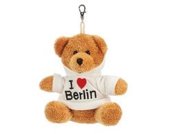 Plush bear with "I love Berlin" t-shirt, 11x8x10cm in size.