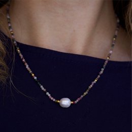 Tee - toermalijn kristal ketting met parel