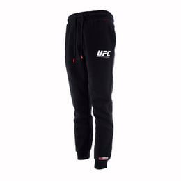 Black UFC branded sweatpants with drawstring waist and pockets, available in sizes S to XXL for men's athletic and casual wear.