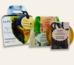  Handmade glycerin soap bars, citrus vanilla grapefruit scents, colorful packaging, natural ingredients, artisan set.