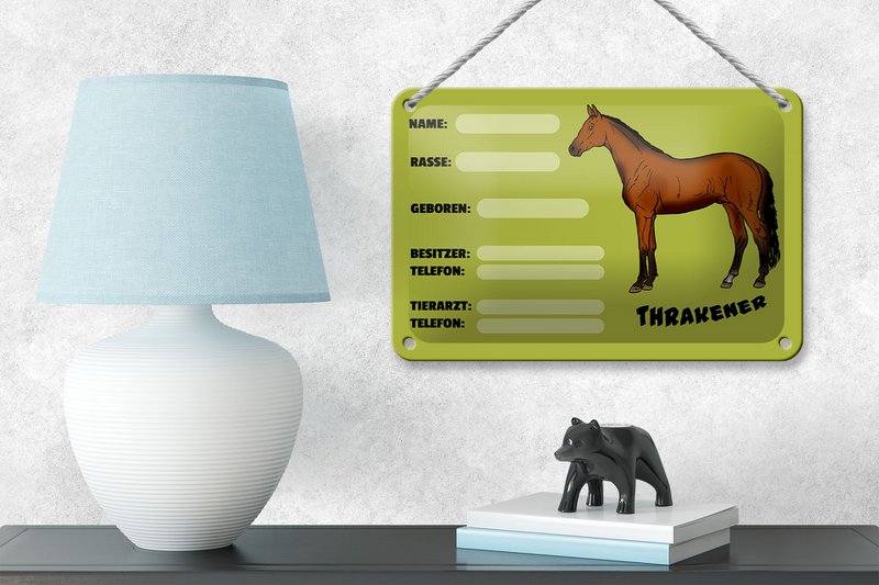 Tin sign horse 18x12cm Thracens name owner breed decoration