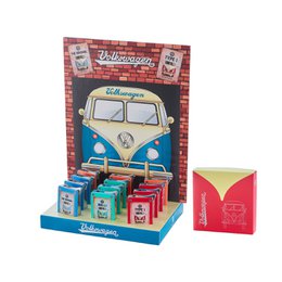 Vintage-style metal VW display with 12 turbo lighters in a retro blue and white van design.
