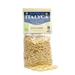 500g package of organic artisan strozzette pasta from Italy, made with 100% Italian ingredients.