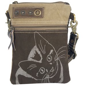 Sunsa dames schoudertas. Schoudertas in vintage stijl. Handtas van canvas. kleine crossbody tas voor dames bedrukt met kattenmotieven