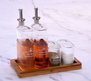 LAGUIOLE SET OLIE EN AZIJNGLAS OLIE EN AZIJN 4 STUKS TAFELSET