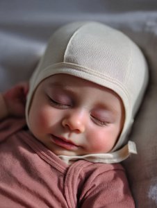 Babymütze mit Schleife aus Wolle – Merinowolle – Natur