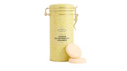  Yellow tin container lemon shortbread cookies buttery biscuits round shape