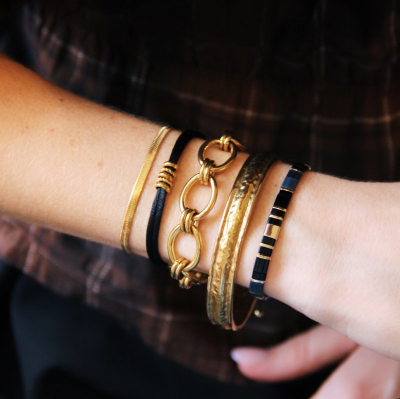Tilabead bracelet – black/anthracite/gold-plated