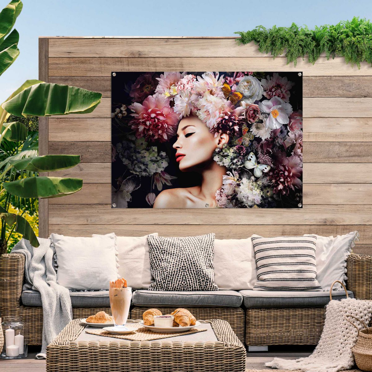 Gartenposter Frau mit Blumenhut 100x140 Online-Großhandel | Orderchamp