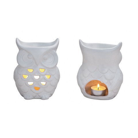 Fragrance lamp owl made of porcelain in white, W11 x D9 x H15 cm