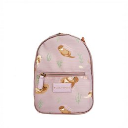  "Lavender purple kids lunch bag with otter and seaweed pattern, small backpack style"
