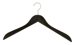 Wooden clothes hanger in walnut color, 45 cm long, suitable for hanging various clothing items.