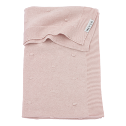 Soft pink baby blanket with mini knot design, available in two sizes - 75x100cm and 100x150cm.