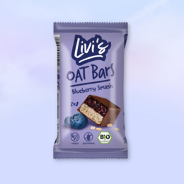 Organic oat bars with blueberry smash flavor, made with wholesome ingredients.