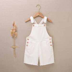 Girl's denim dungarees in white with pockets F03-21200031